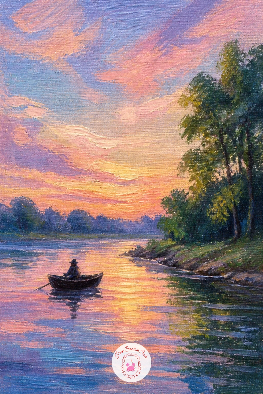 River at Pastel Sunset With a Boat — Mood takes centre stage in a river at pastel sunset with a boat, where the sky's colour does most of the emotional work.