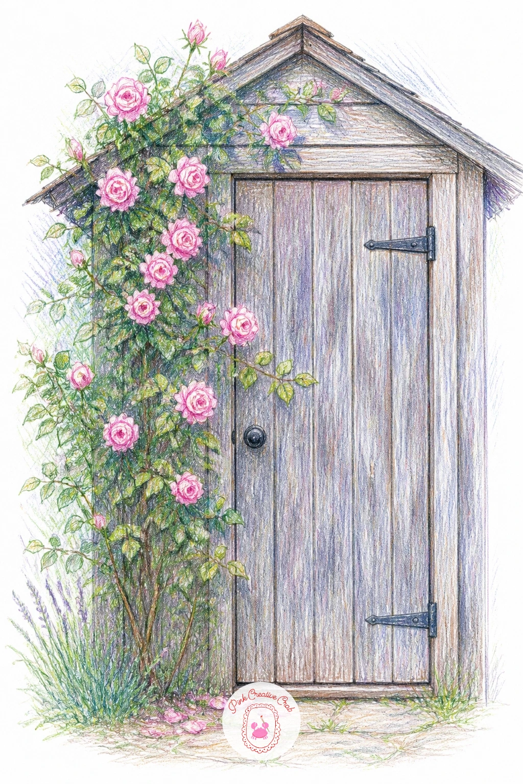 Climbing Roses Over a Garden Shed Door — Climbing roses over a garden shed door is a humbler cousin of the cottage doorway, a little rougher around the edges