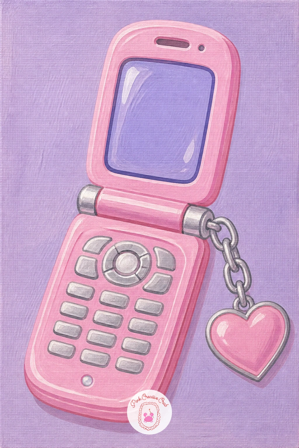 Pink Flip Phone With Charm — Start with the pink flip phone, since its rounded rectangle shape is the easiest way into this whole list. Y2k painting ideas