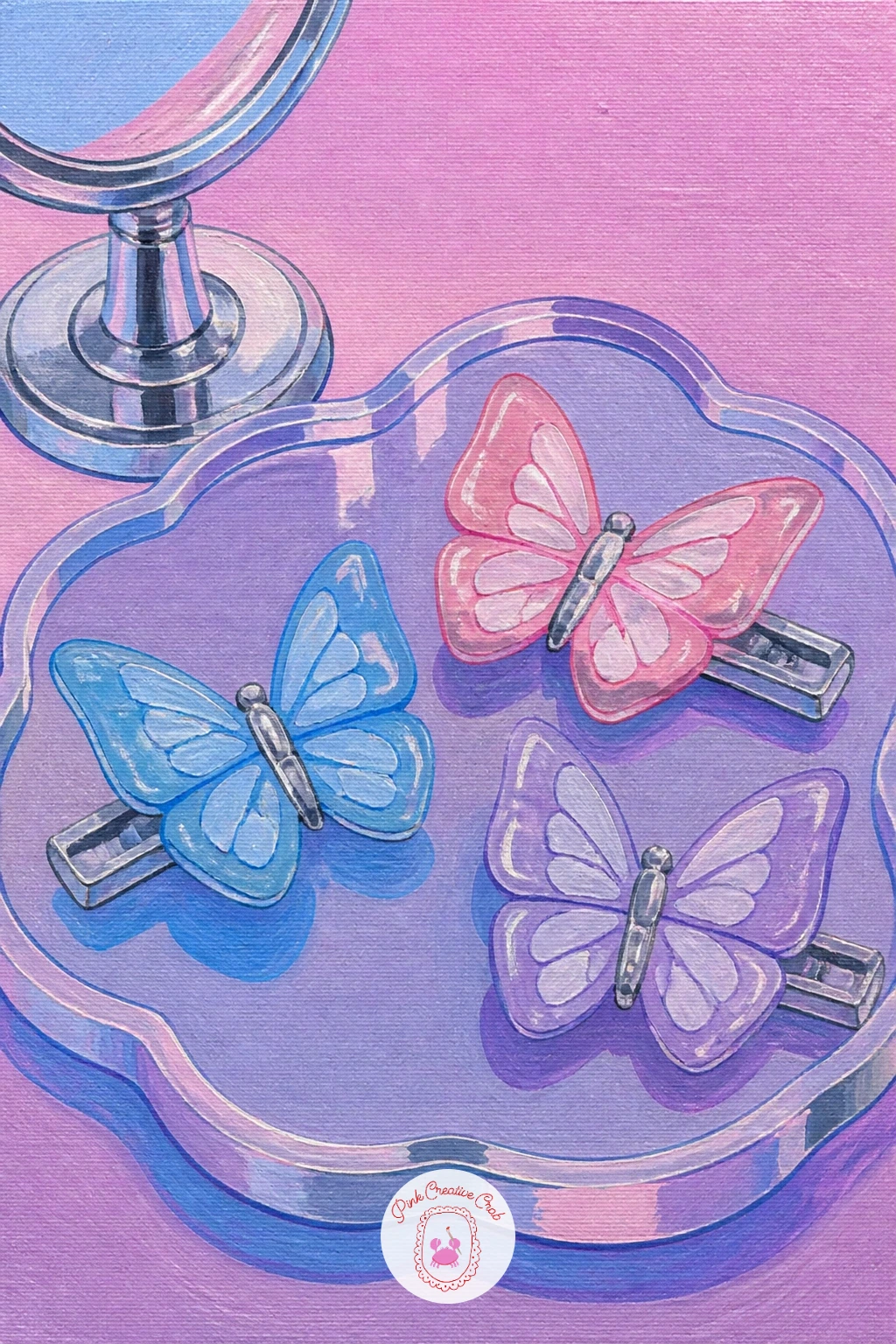 Butterfly Hair Clips On A Vanity — Butterfly hair clips scattered loose give you a chance to practice painting several small shapes that still read as one