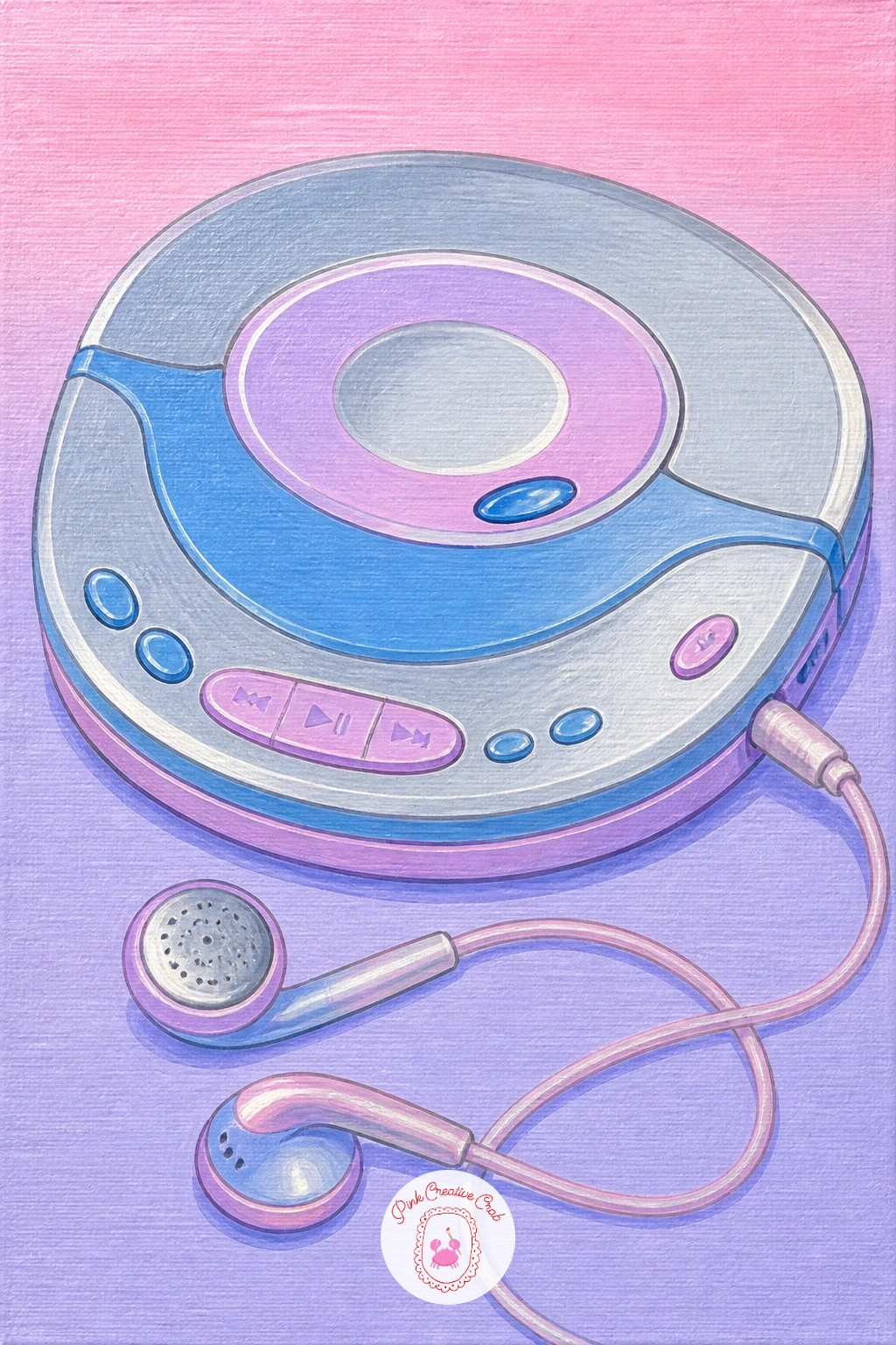 Portable CD Player With Wired Earbuds — A portable CD player follows naturally from the clips because it is another rounded object built from simple stacked