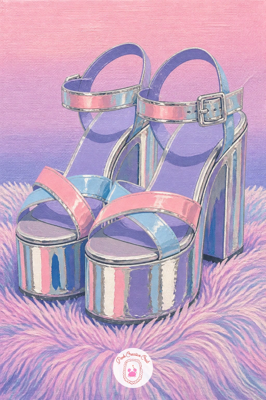 Platform Sandals On A Fluffy Rug — Platform sandals give you a satisfying chunky shape to paint after the softer curtain scene. Y2k painting ideas