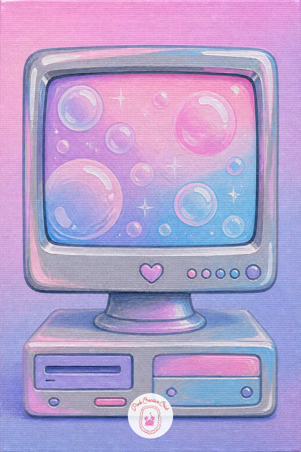 Desktop Computer With Bubbly Pastel Screen — A bubbly pastel desktop computer is a fun chance to paint one of the chunkiest shapes on this whole list. Y2k