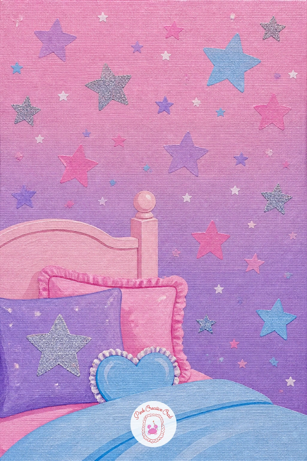 Glitter Bedroom Wall With Star Stickers — A glitter bedroom wall scattered with star stickers is less about objects and more about surface, a nice change of