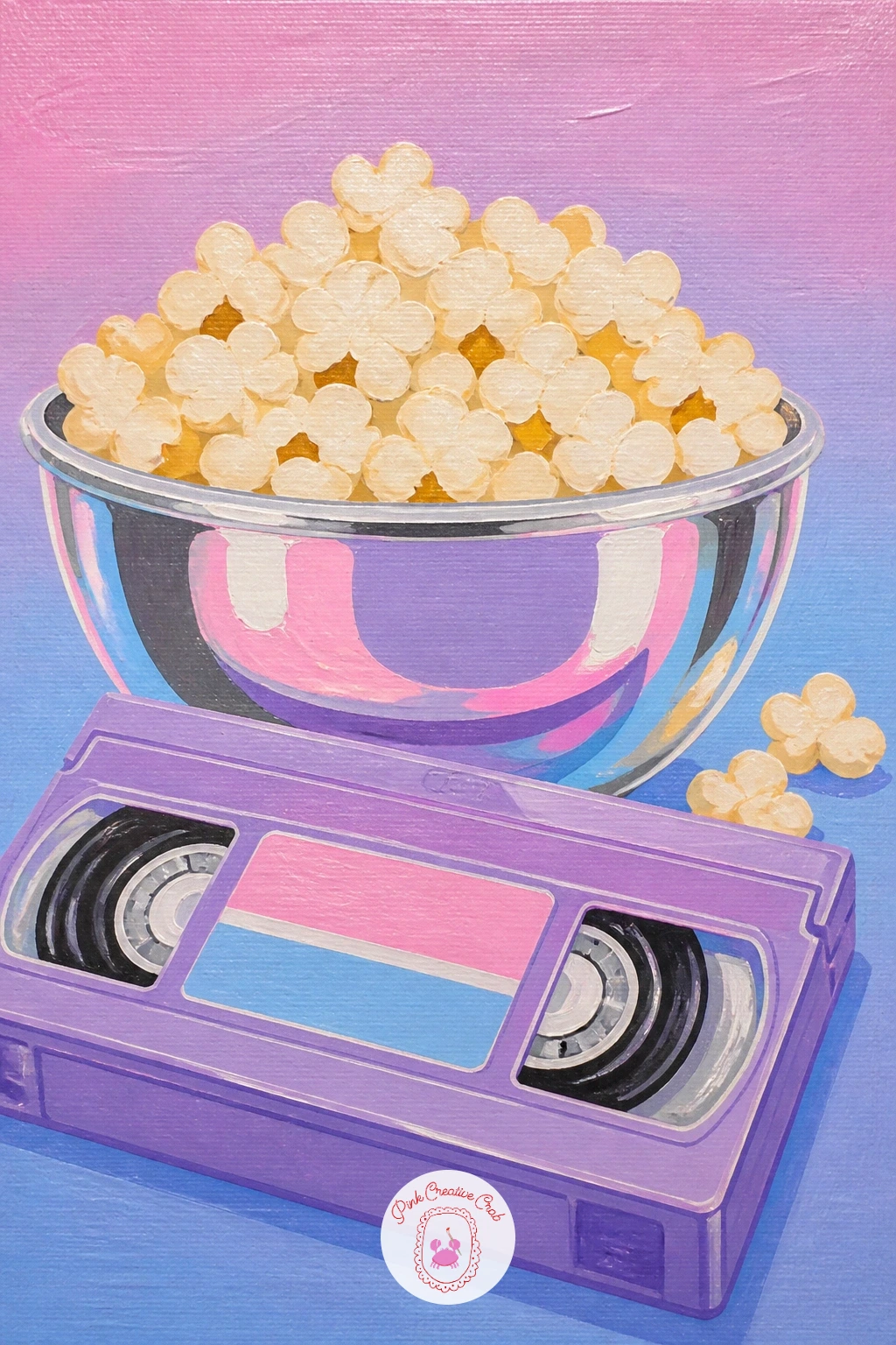 VHS Tape And Popcorn For A Sleepover — A VHS tape beside a small bowl of popcorn is a cozy little still life that sets up the sleepover scenes ahead. Y2k