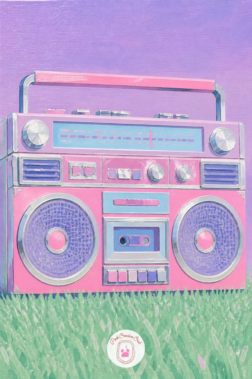 Pink And Chrome Boombox On A Lawn — A pink and chrome boombox sitting on a lawn brings a bit of outdoor light into the list after several indoor still lifes.