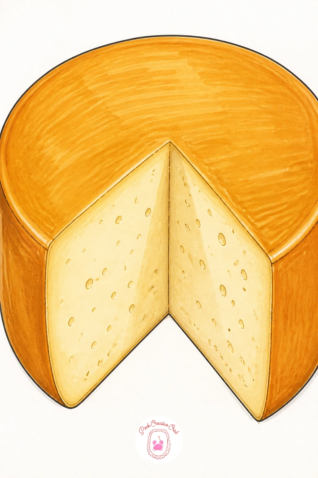 Wheel of Cheese With a Wedge Cut Out — Move from a board to a single wheel, since getting the proportions right here will save every future cheese drawing you