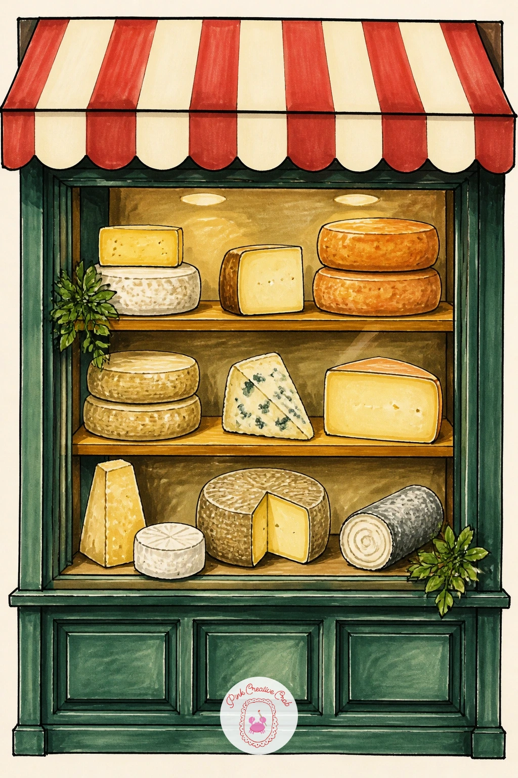 Little French Cheese Shop Window — Give your cheese drawing a sense of place with a tiny fromagerie window, somewhere a shopper might pause on a cobbled street