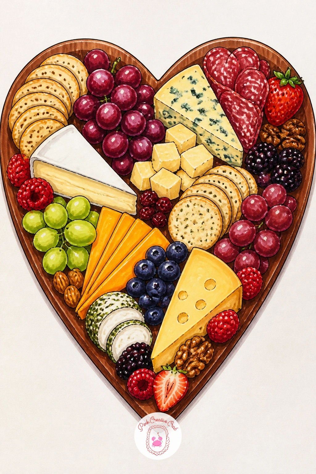 Cheese Charcuterie Board Shaped Like a Heart — Give the party platter idea a romantic twist by arranging it on a heart-shaped board, a lovely subject for an