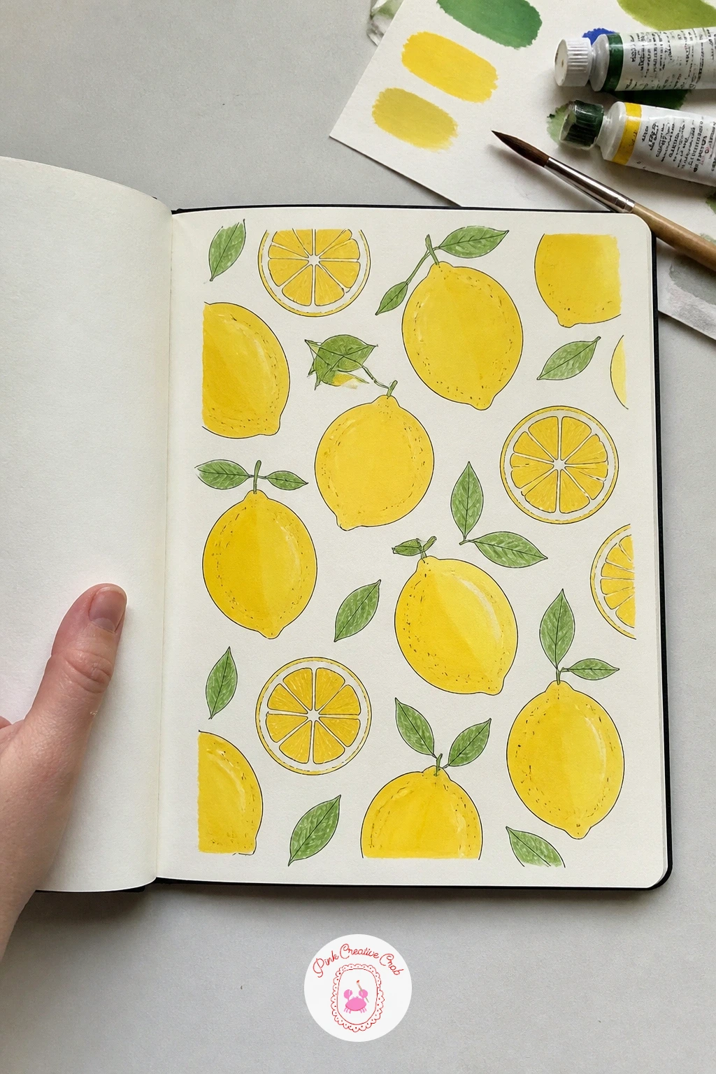 Lemon Print Repeat for a Summer Dress — After a woven pattern, try a printed one: a lemon repeat you could imagine stitched into a sundress. Textiles sketchbook