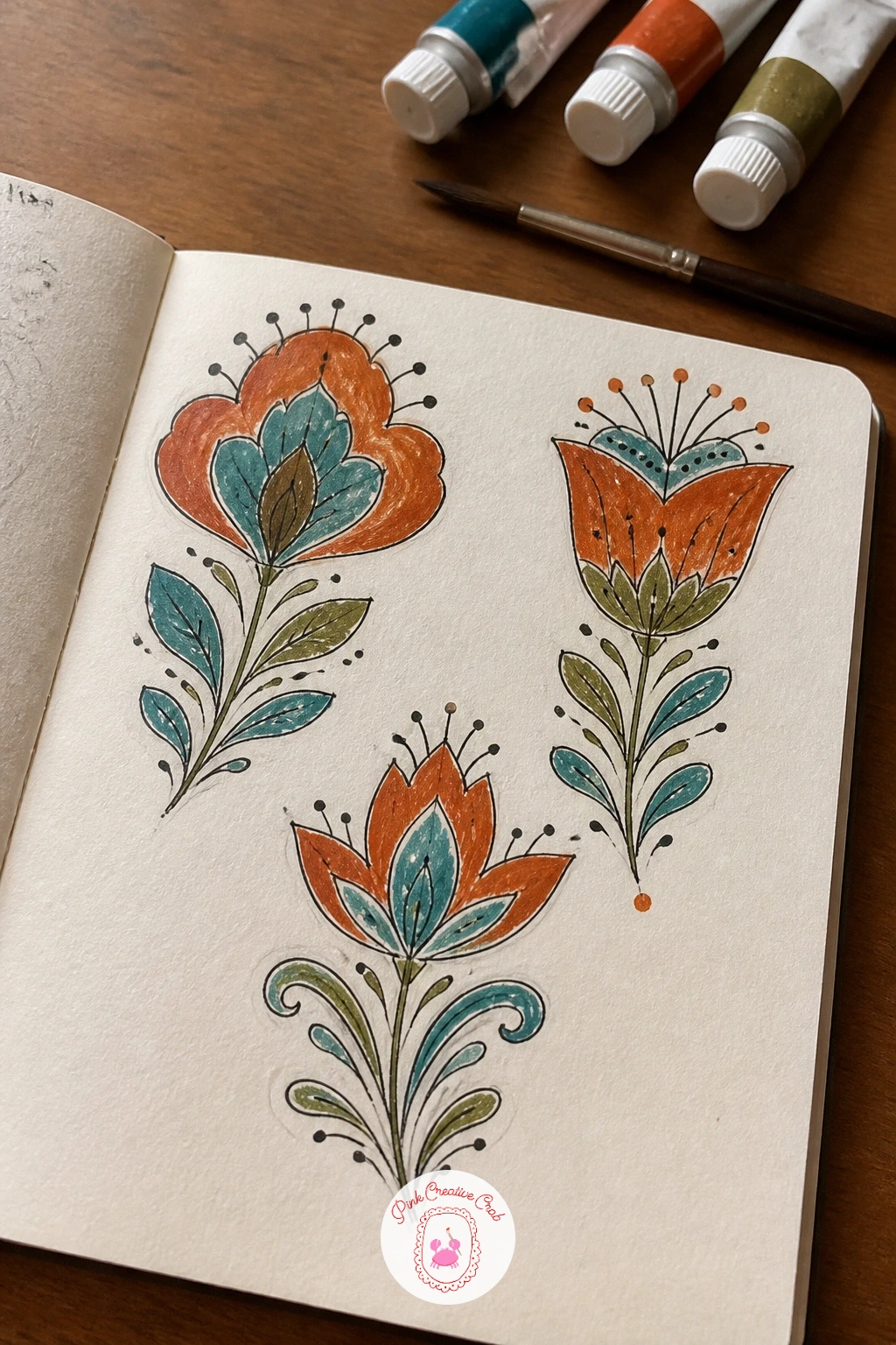 Folk Flower Motifs From an Old Scarf — Dig out an old floral scarf, the kind with a folk art feel, and use it as the whole source for this page rather than