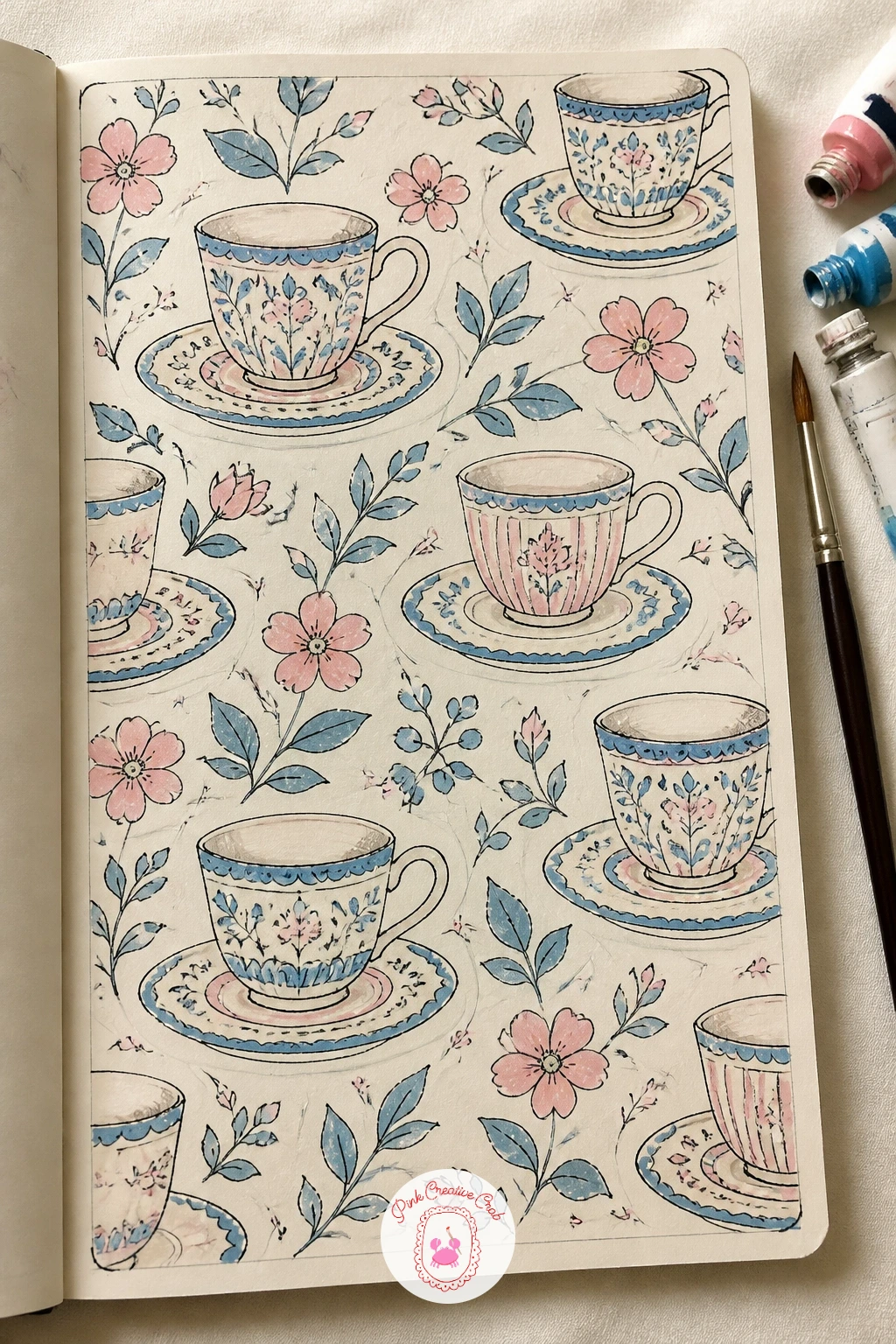 Teacup Print for a Tablecloth — Borrow a teacup from your own cupboard for this page, since drawing from the real object makes the proportions far easier than