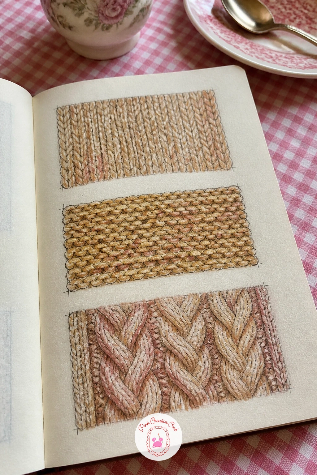 Page of Knitting Stitch Textures — This page works as a reference sheet rather than a single picture, so divide it into three or four rectangular swatches in