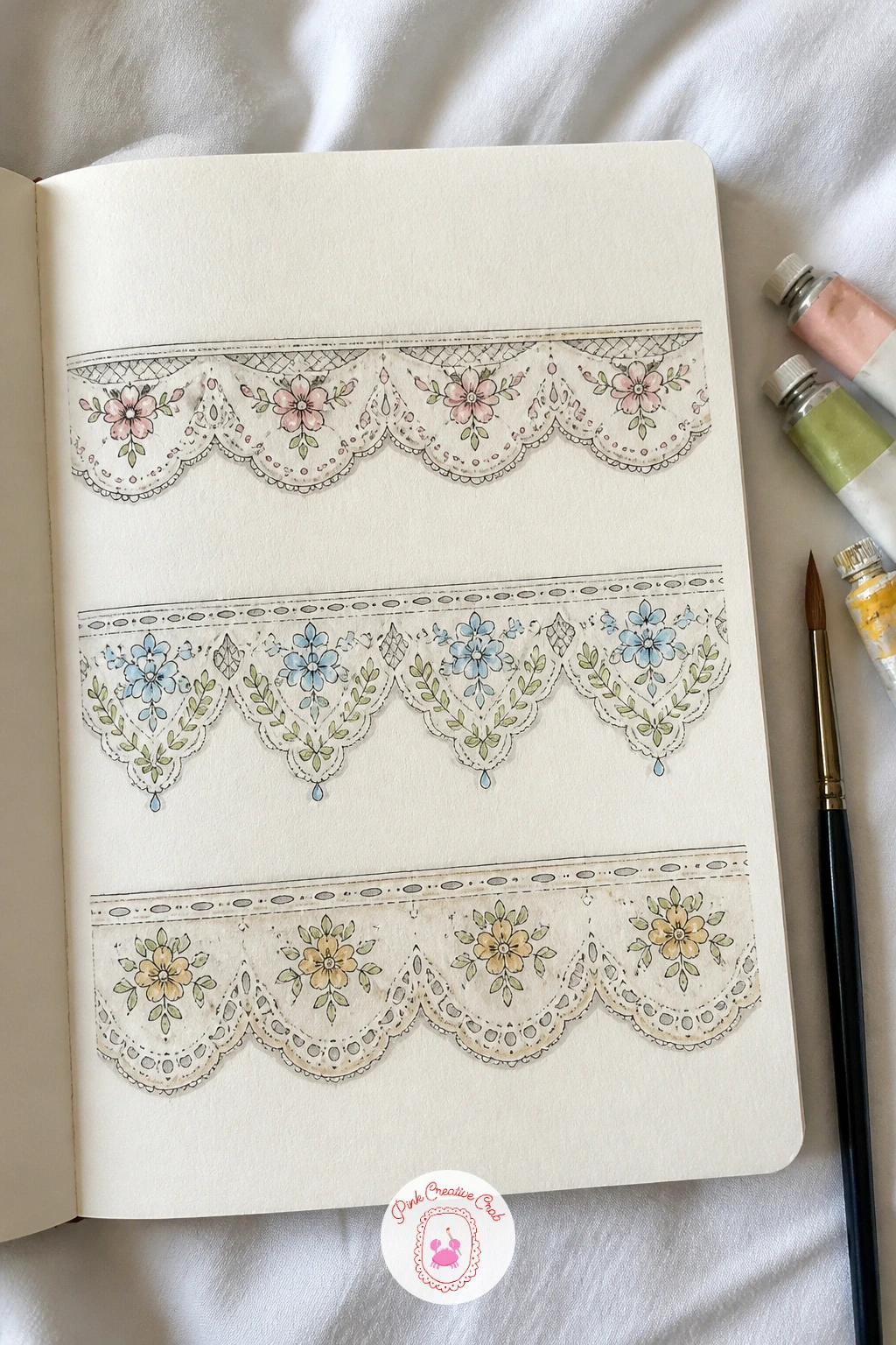 Page of Lace Edges — Lace is mostly about the edge rather than the whole piece, so this page studies three or four different lace borders rather than one full