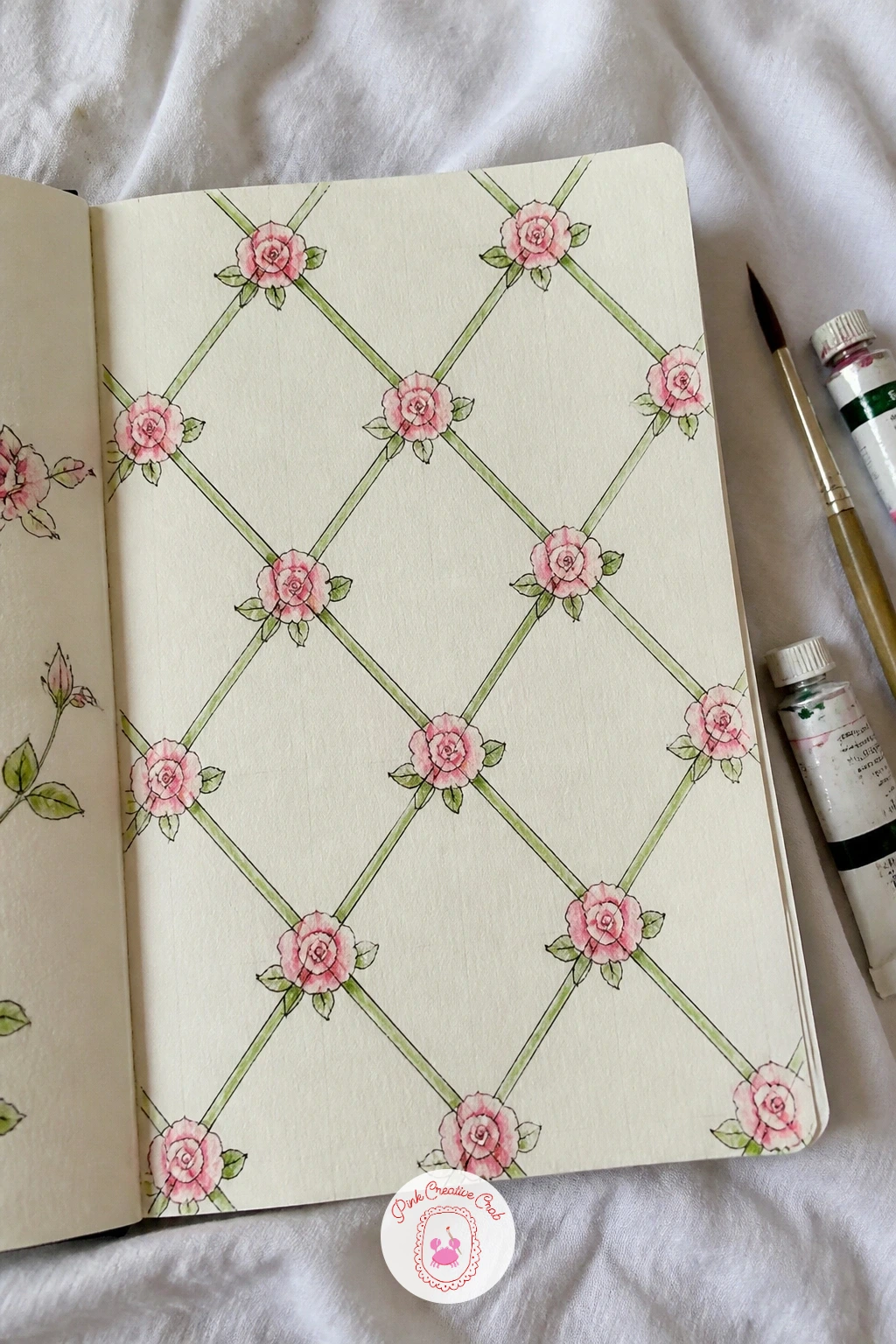 Wallpaper-Style Rose Trellis Repeat — Trellis wallpaper pairs a rigid structure with a soft flower, so start this page with the structure: rule out diagonal