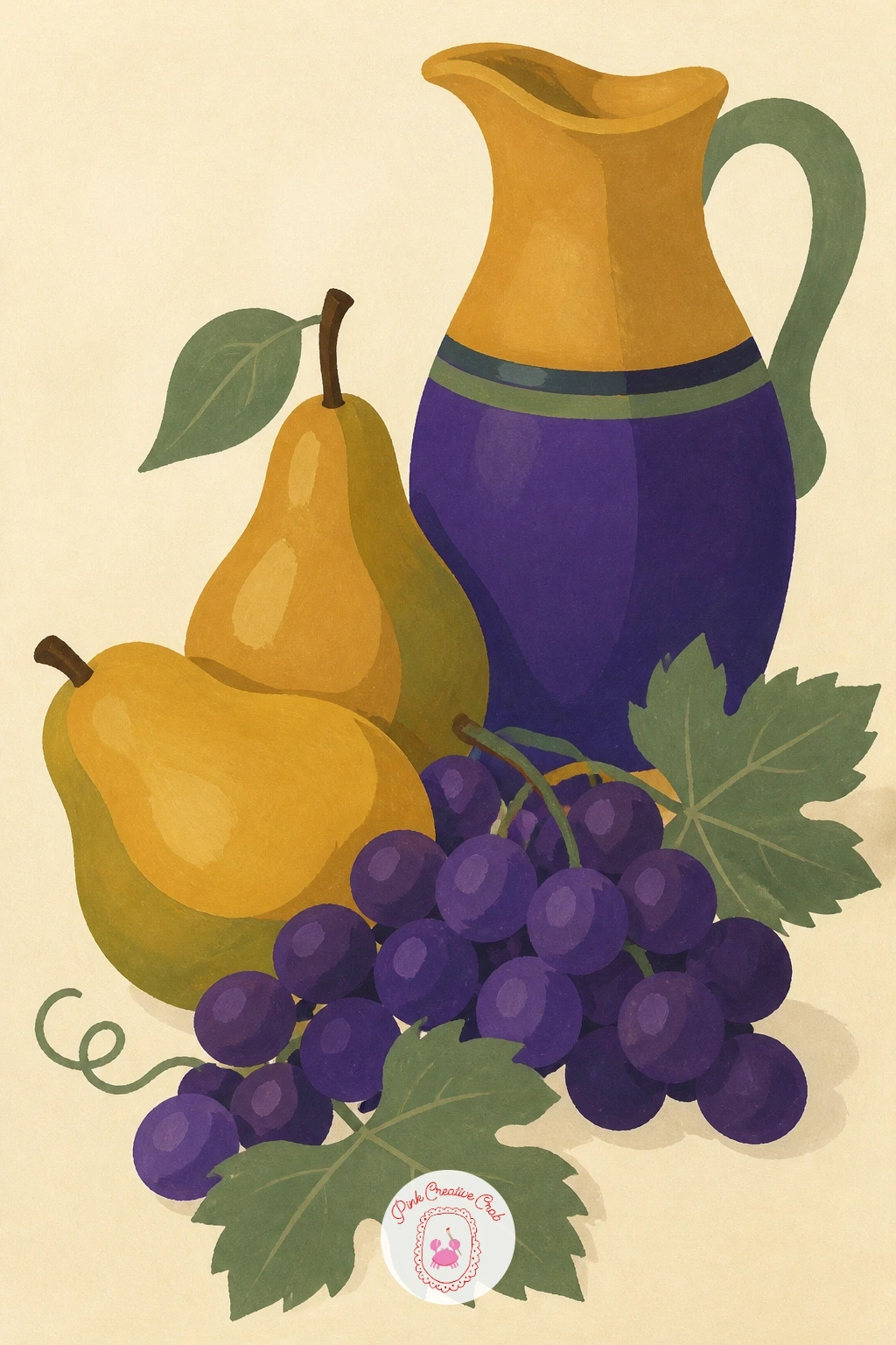 Still Life of Grapes, Pears and a Jug — Build a fuller tabletop still life now with grapes, two pears, and a simple jug grouped together. Grapes drawing