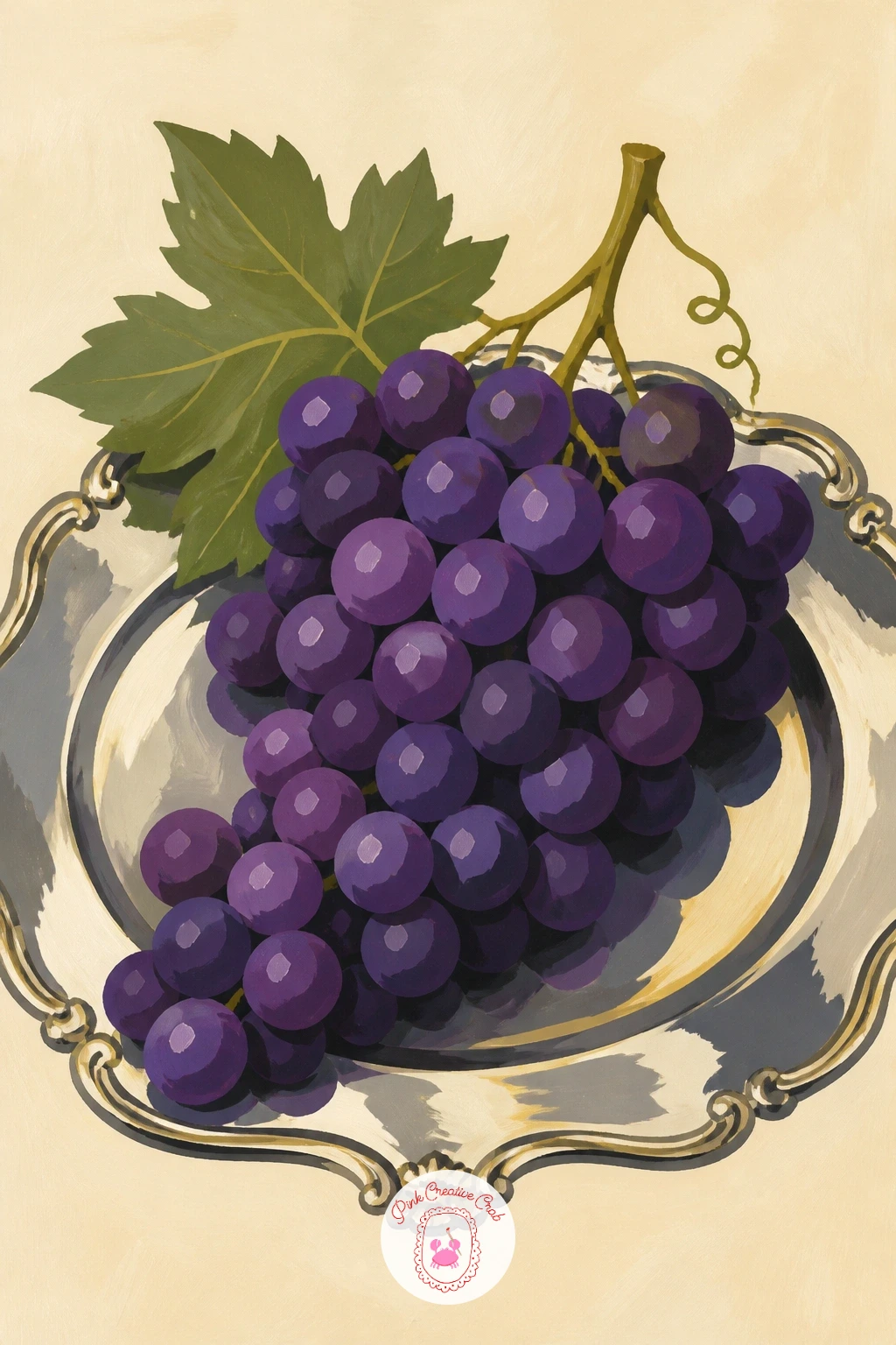 Grapes on an Antique Silver Plate — Add a touch of elegance with a bunch of grapes resting on an antique silver plate. Grapes drawing