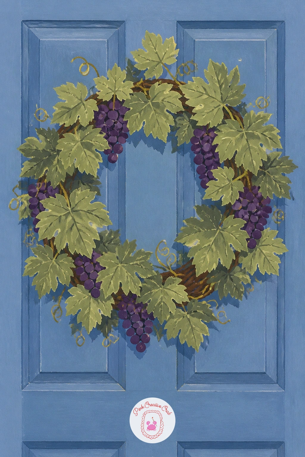 Grape Leaf Wreath on a Door — Bring the vine to the front door with a wreath made of grape leaves and a few small clusters tucked in. Grapes drawing