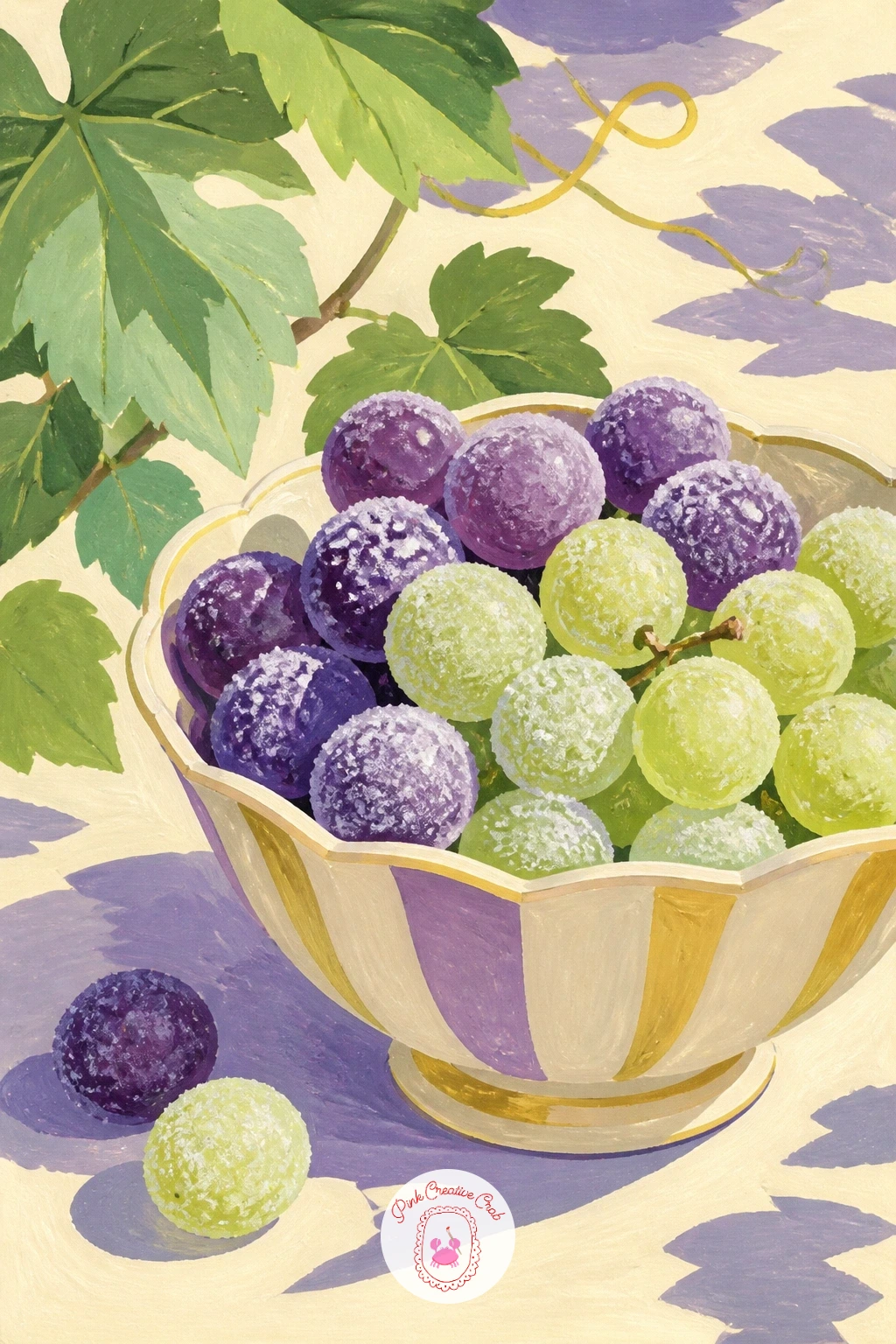 Bowl of Frozen Grapes on a Summer Table — Cool things down with a bowl of frosted, frozen grapes set out on a summer table. Grapes drawing