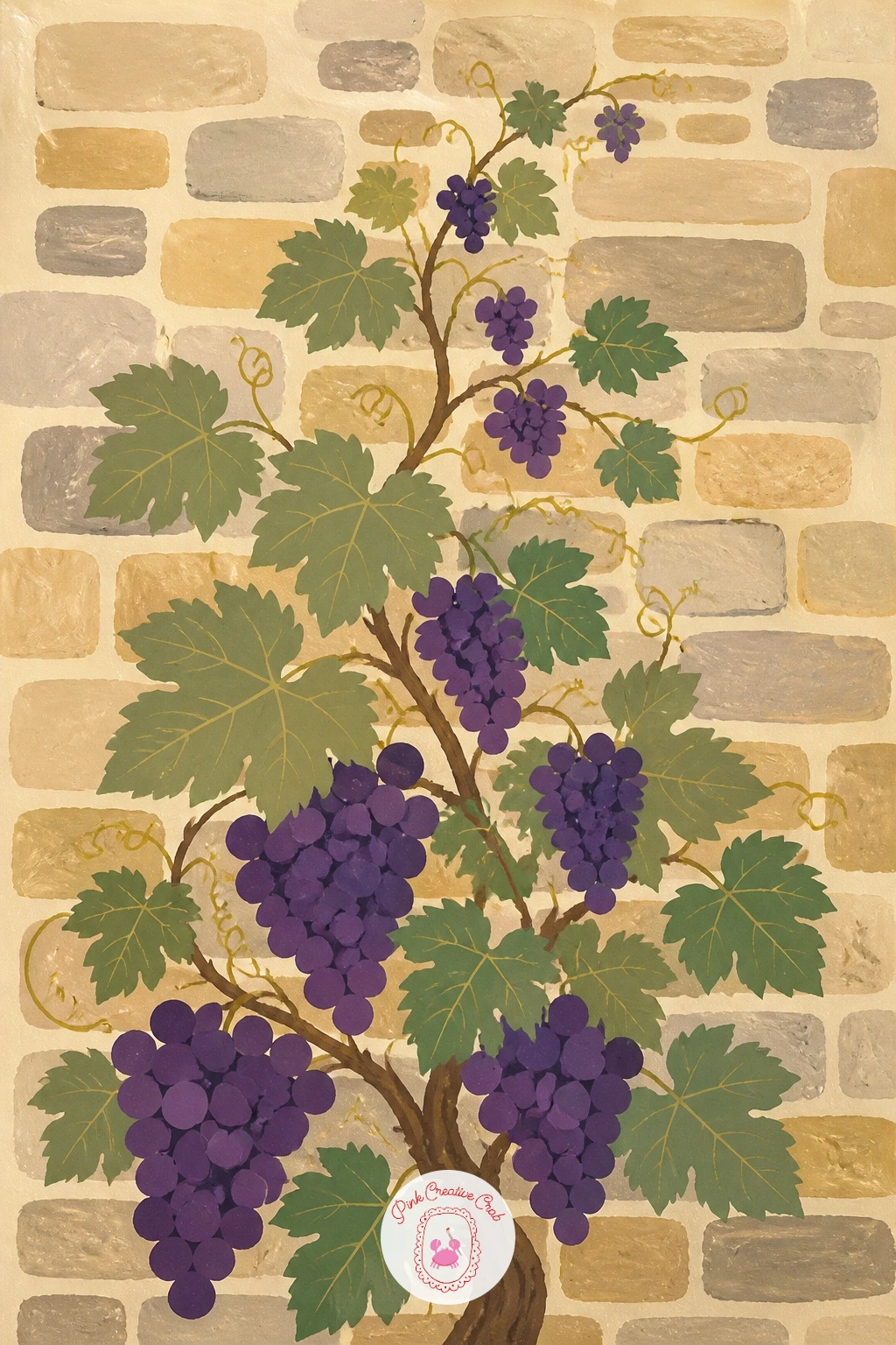 Grapes on a Vine Climbing a Garden Wall — Close the series back where it began, with grapes on a vine, this time climbing up a garden wall rather than hanging