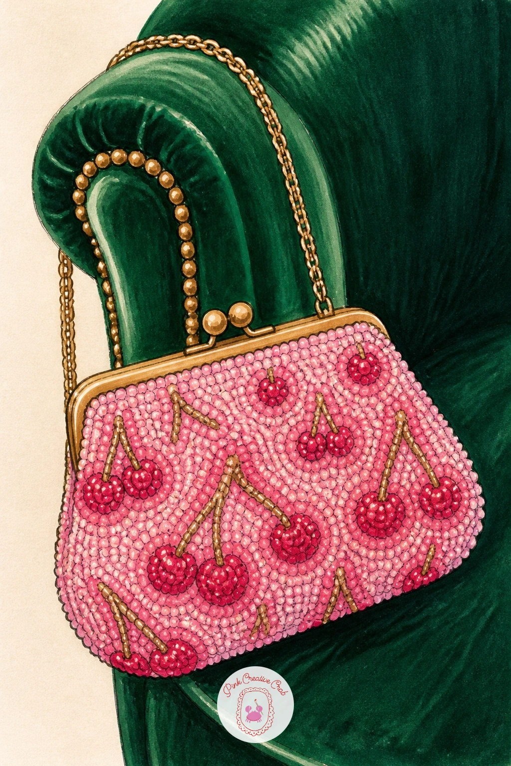 Beaded Evening Bag — After all that smooth leather, a beaded evening bag on a velvet chair is a nice change of texture to draw next. Handbag drawing