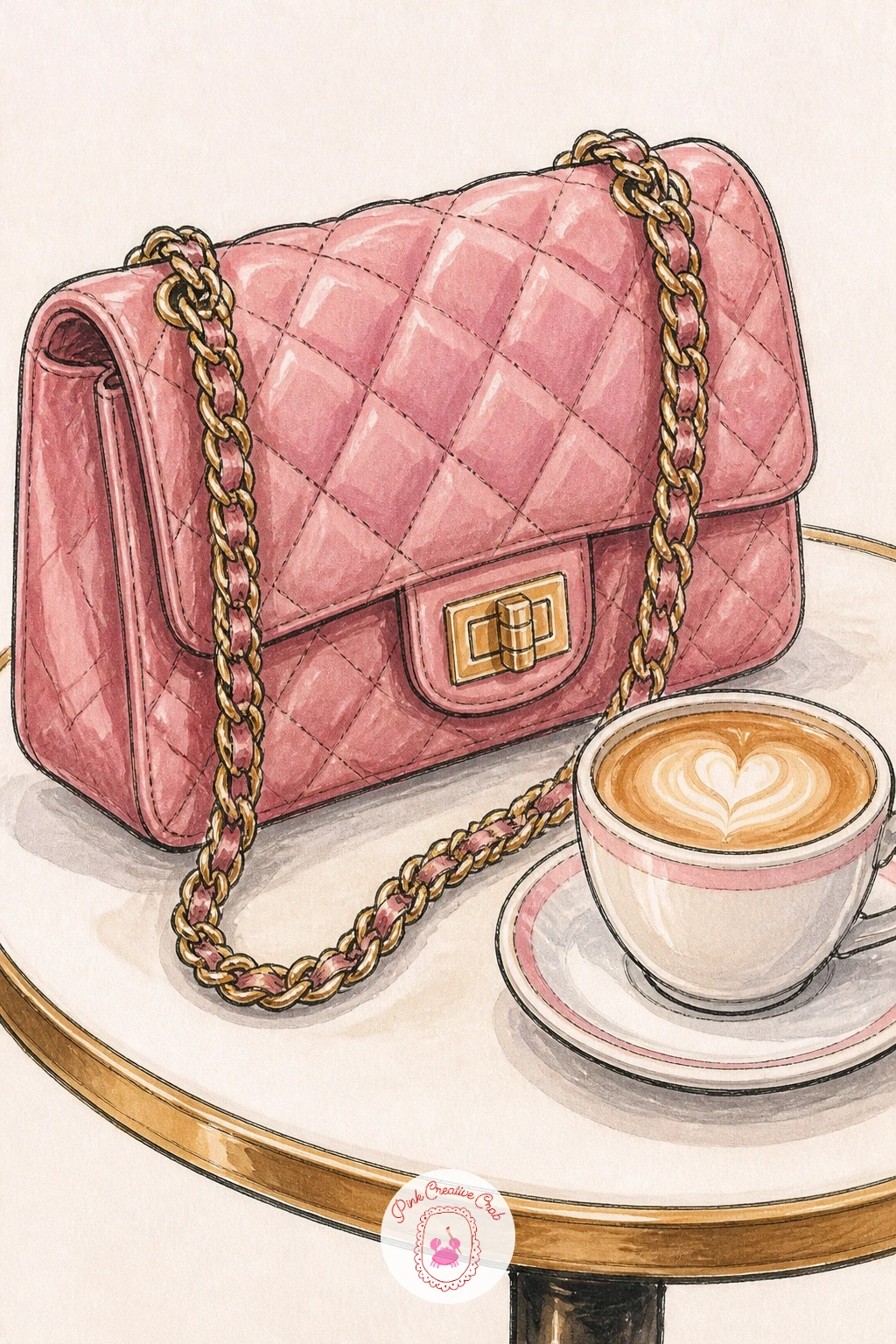 Quilted Bag on a Cafe Table — Set a quilted bag on a cafe table for an idea that leans into pattern practice. Handbag drawing
