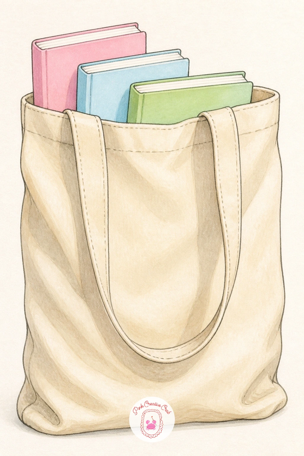 Canvas Tote With Books — A canvas tote with books peeking out keeps the shapes refreshingly simple after the market bag. Handbag drawing