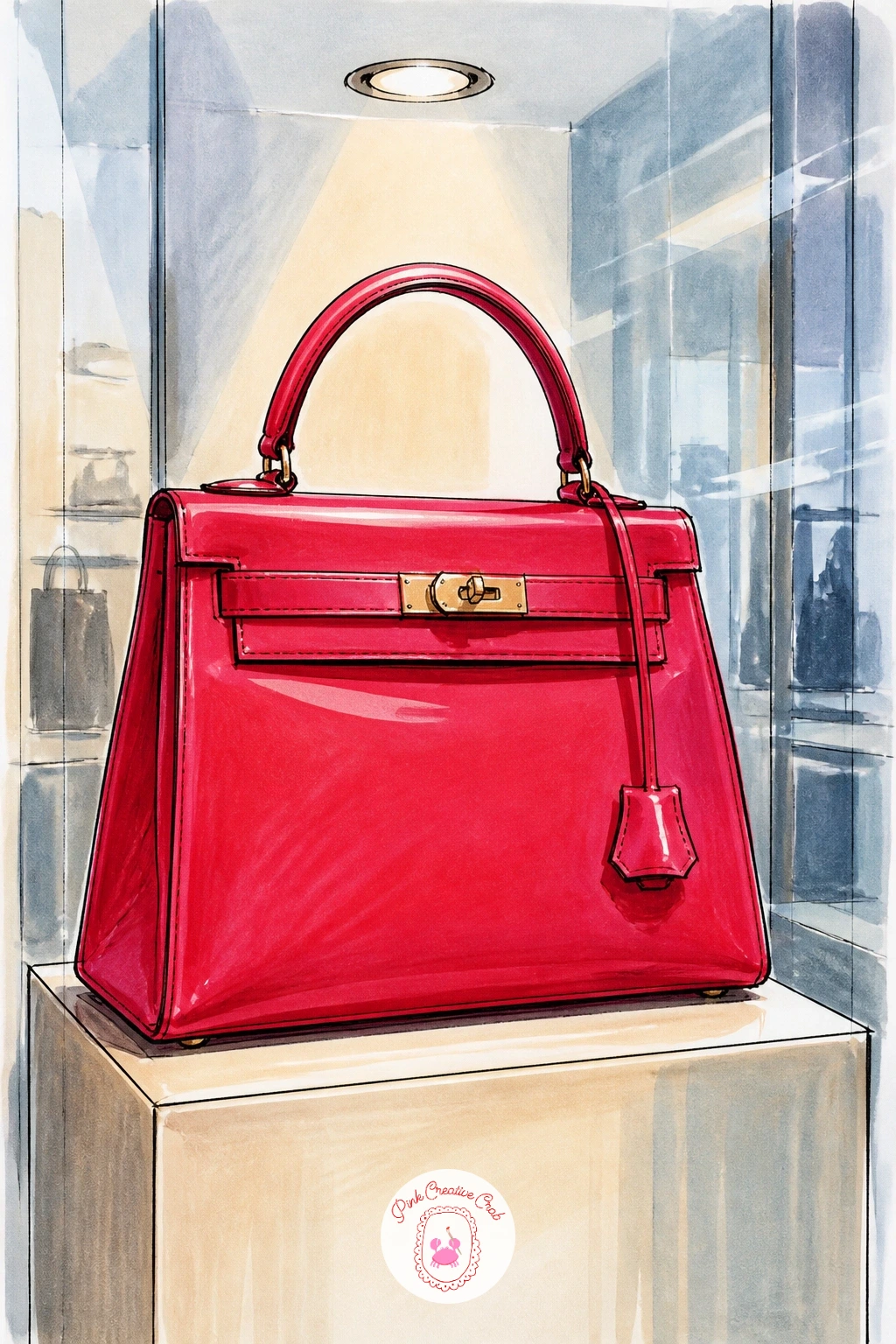 Handbag in a Boutique Window — A handbag in a boutique window is a chance to draw a tiny shop scene around just one bag. Handbag drawing