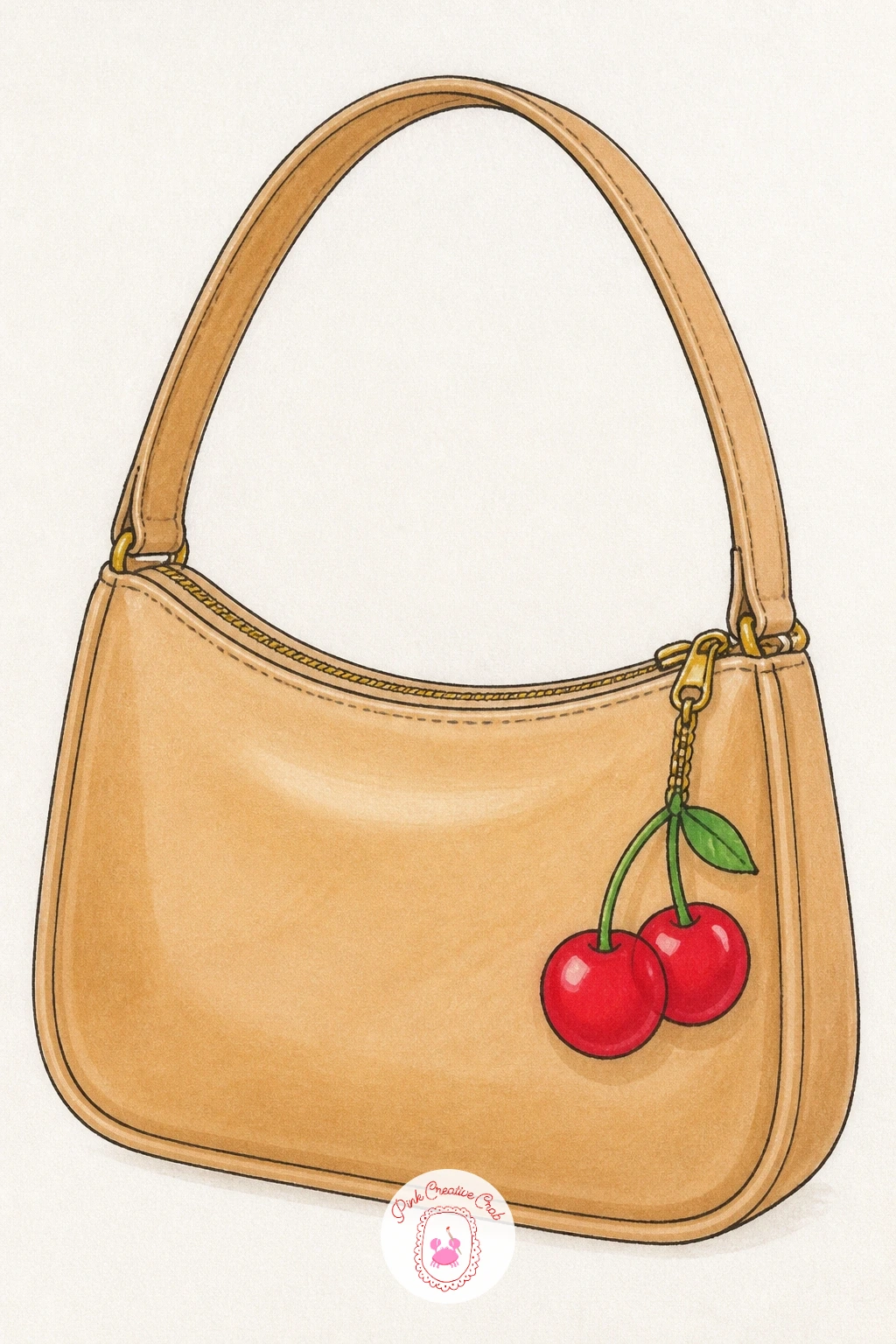 Small Bag With a Cherry Charm — A small bag with a cherry charm is a quick, satisfying one to slot in when you want a shorter session. Handbag drawing