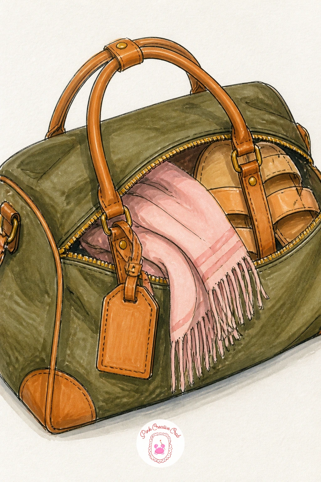 Weekend Bag Packed for a Trip — A weekend bag packed for a trip is a great one for practicing a slightly fuller composition. Handbag drawing