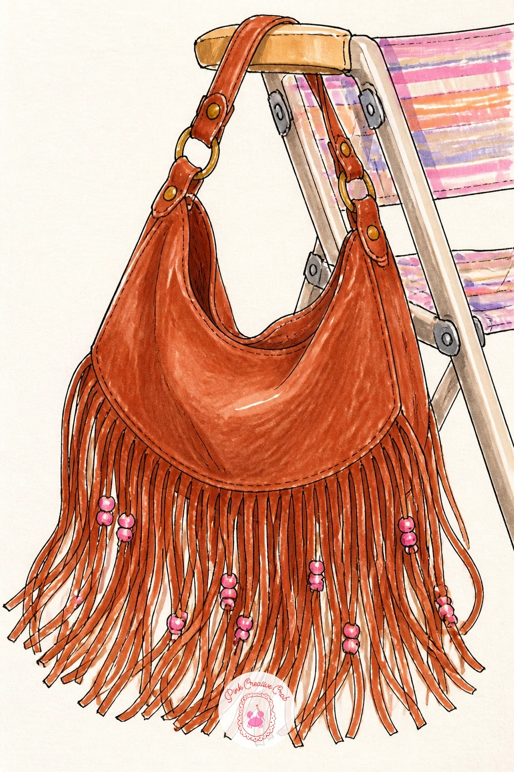 Fringed Suede Bag at a Festival — A fringed suede bag at a festival brings texture and a little outdoor energy into the series. Handbag drawing