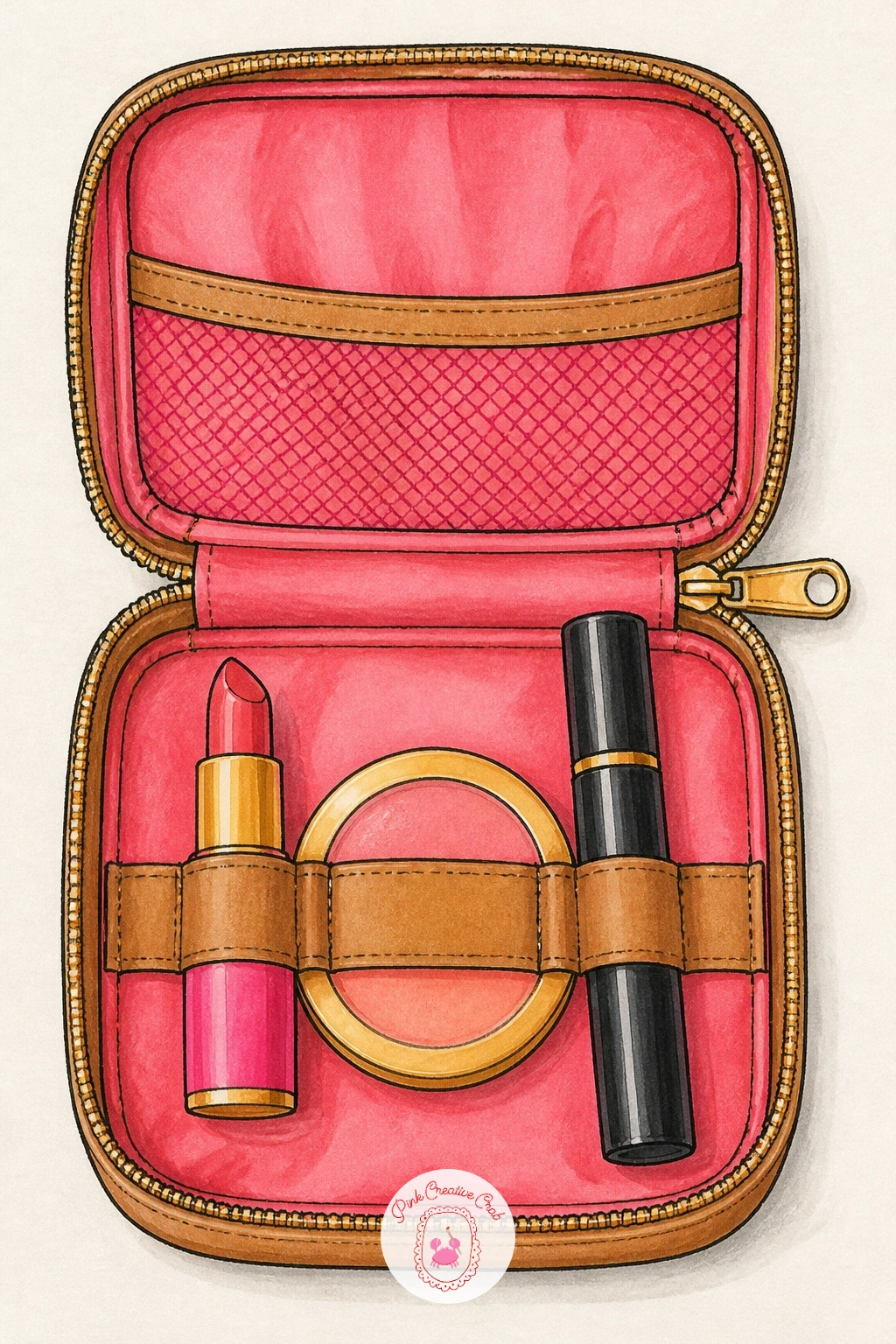 Bag Organizer With Makeup — A bag organizer with makeup inside is a satisfying flat-lay style idea that works well as a smaller, quicker piece. Handbag drawing
