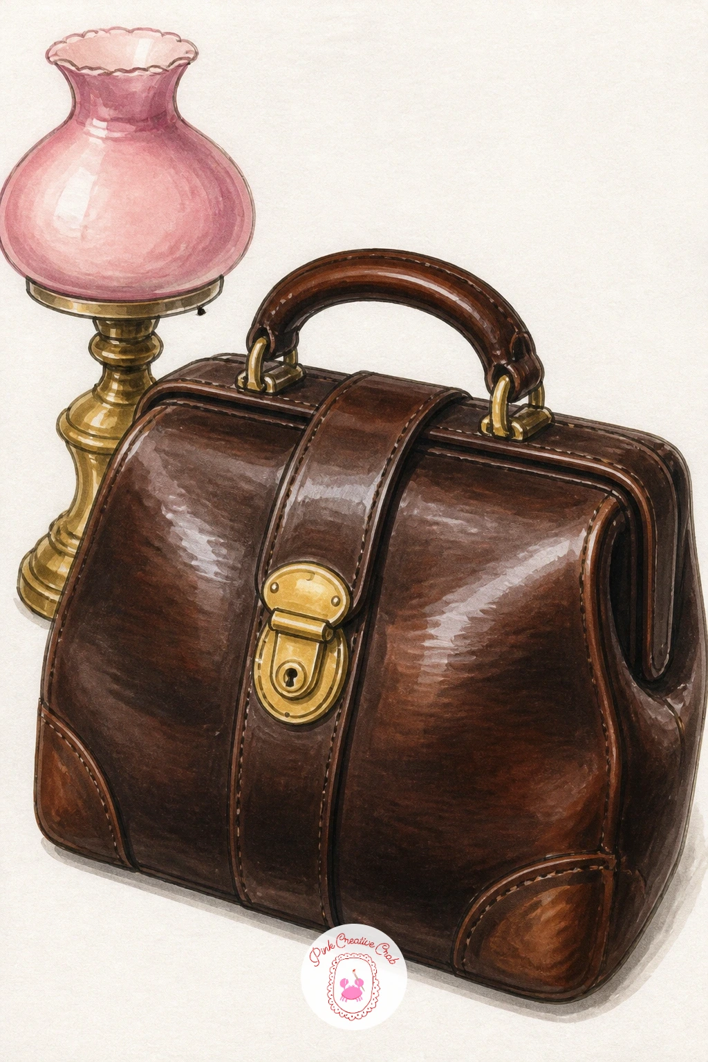 Vintage Doctor Bag on a Desk — A vintage doctor bag on a desk brings a sturdier, more structured silhouette into the list. Handbag drawing