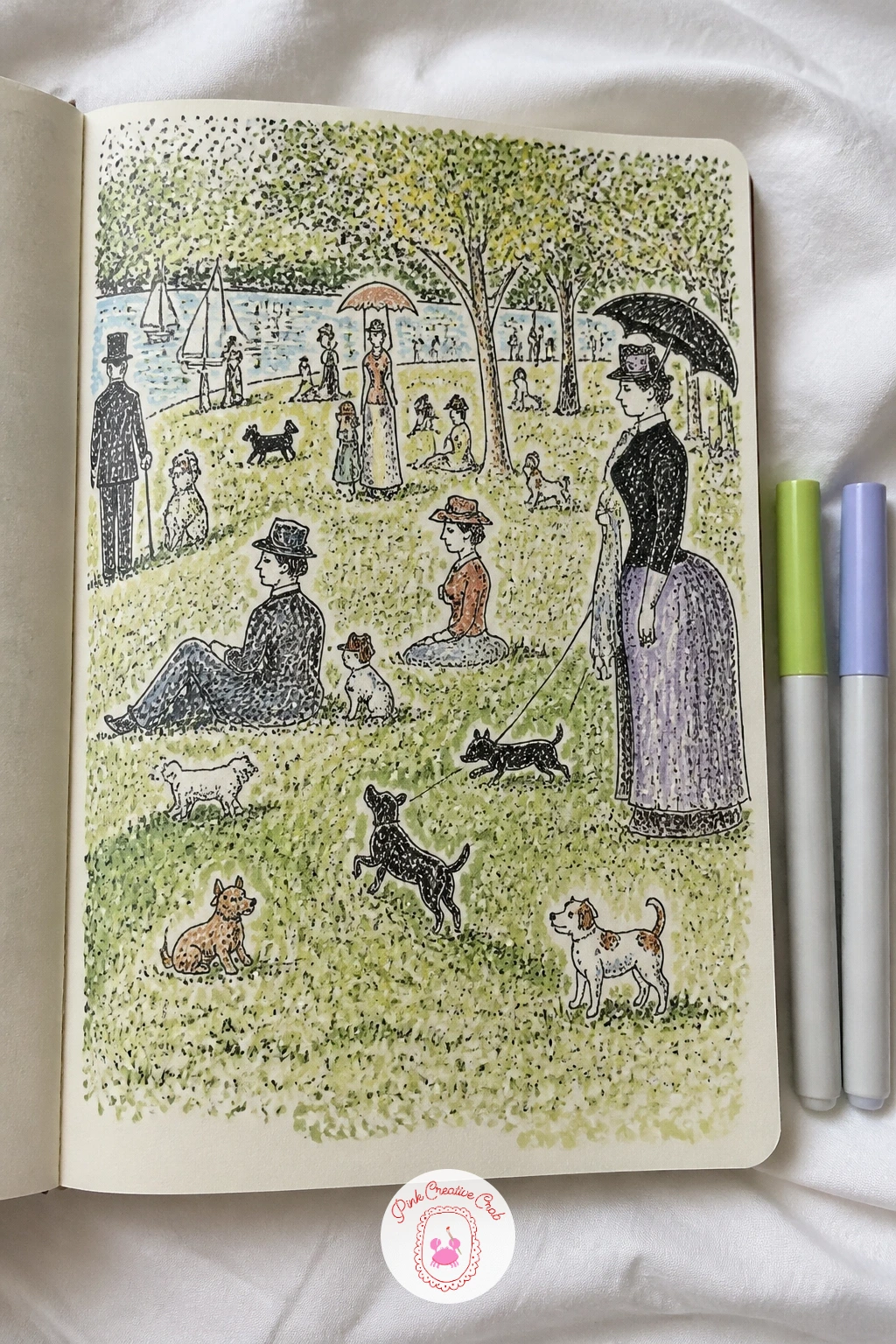 A Sunday on La Grande Jatte With Dogs Everywhere — Seurat's park scene is full of stiff, elegant figures standing around, which makes it the perfect excuse to
