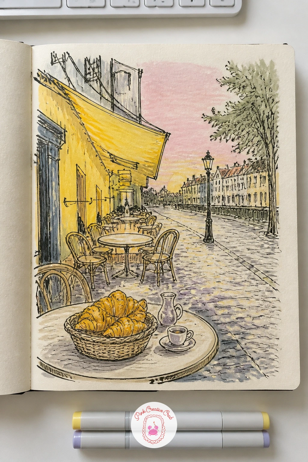Van Gogh's Cafe Terrace in the Morning With Croissants — Van Gogh painted his cafe terrace glowing at night, so moving it to morning light changes almost every