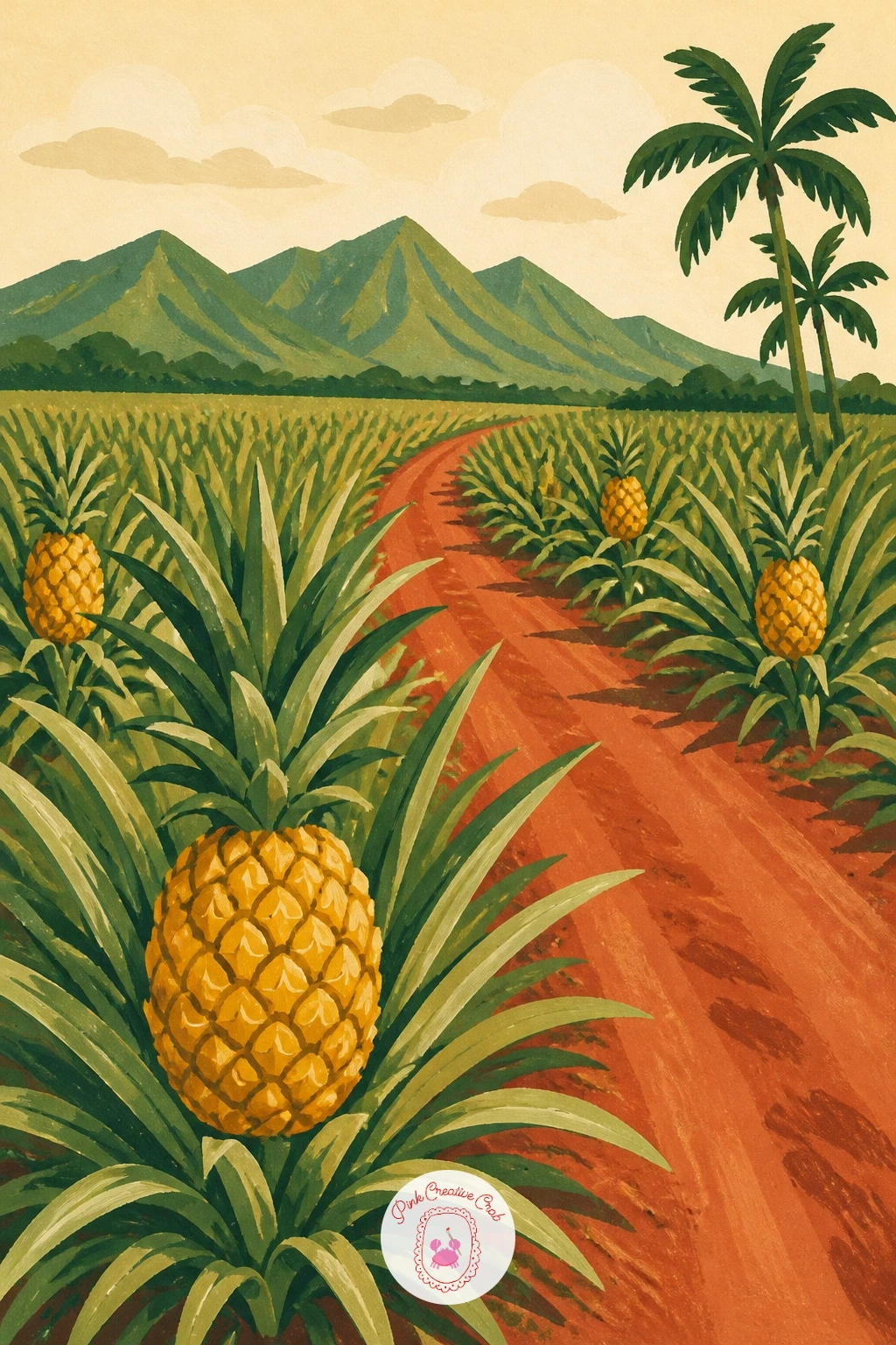 Pineapple Field in Hawaii — Move from one fruit to a whole field for this tropical landscape, built from simple repeated shapes rather than any fussy detail.