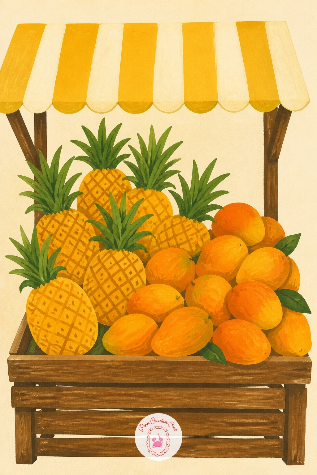 Fruit Stand With Pineapples and Mangoes — Build this little market scene the same way you would build a still life drawing : block in the big shapes first