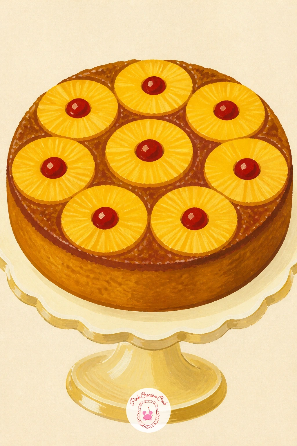 Pineapple Upside-Down Cake — This is a fun one to paint because the pineapple rings sit flat and even, almost like a clock face, on top of the cake. Pineapple