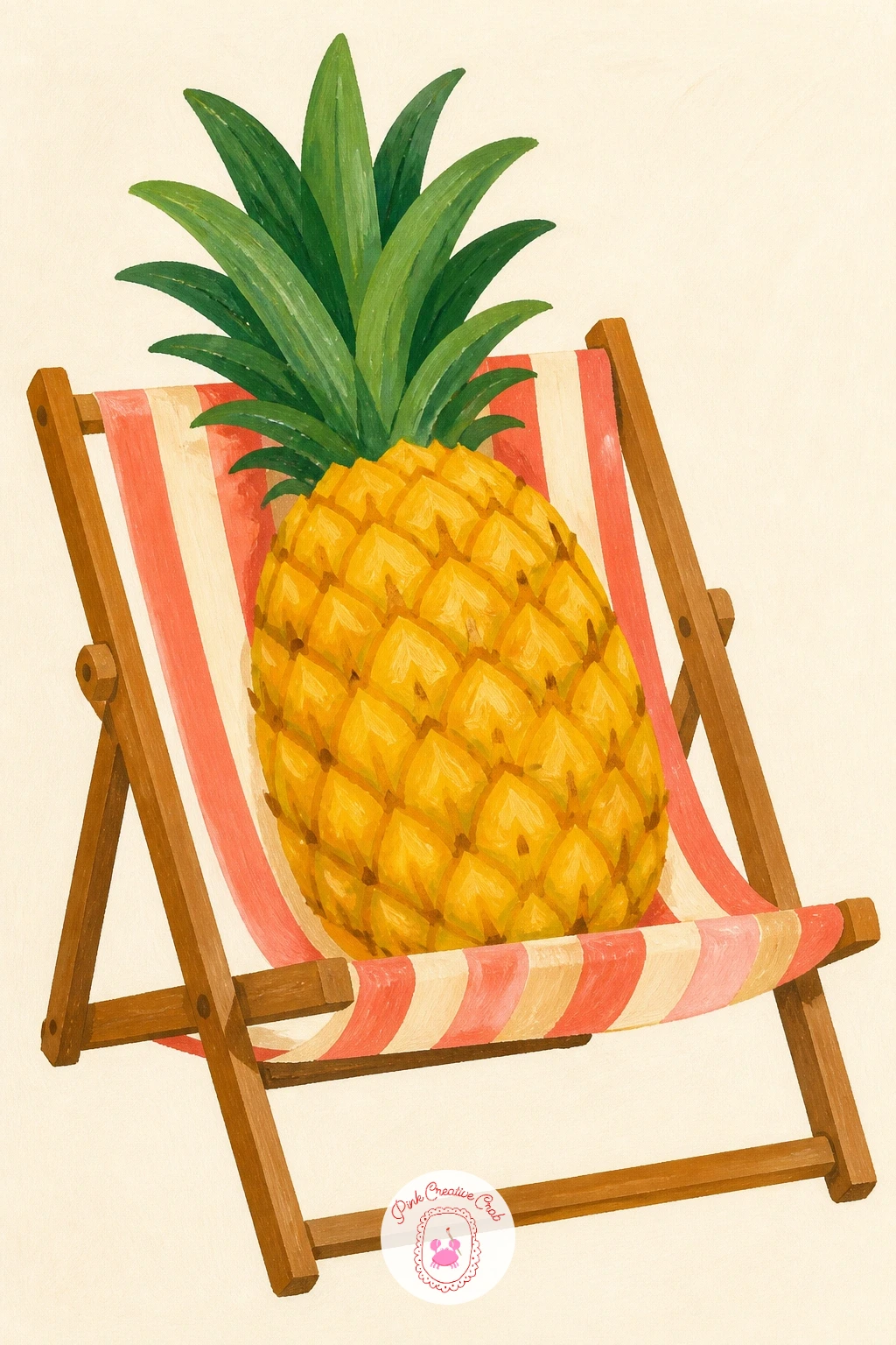 Pineapple on a Striped Deck Chair — Settle your pineapple into a classic striped deck chair for this relaxed little scene. Pineapple drawing