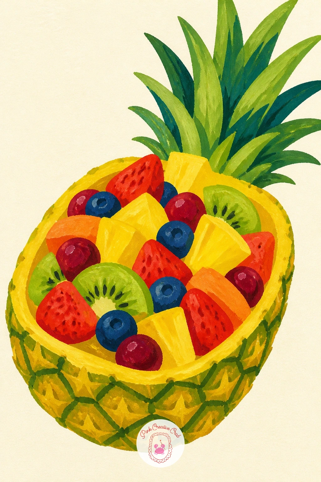 Pineapple Half Filled With Fruit Salad — Hollow out one pineapple half and fill it with a colorful mix of fruit for a piece that lets you play with lots of
