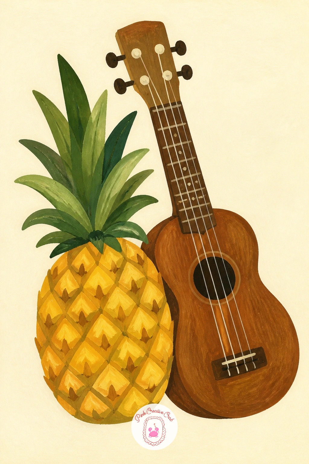 Pineapple Beside a Ukulele — Pair the pineapple with its famous musical cousin for a laid back still life: a ukulele leaning against or resting beside the