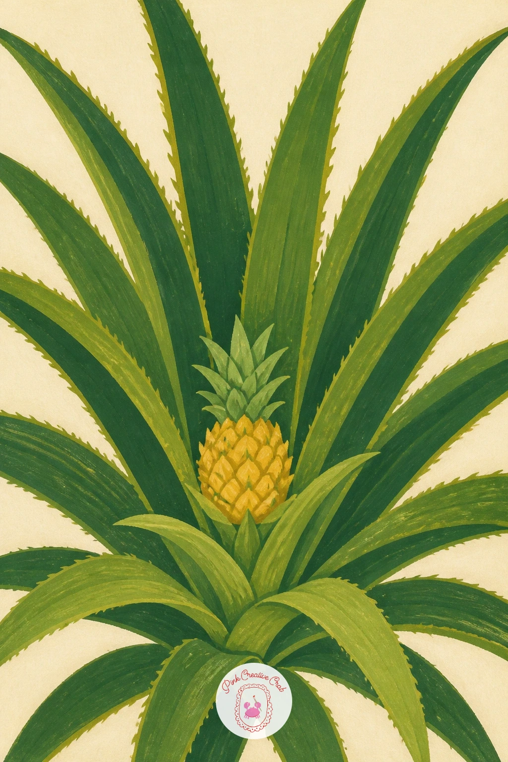 Pineapple Garden Plant With a Tiny Fruit — Return to the growing pineapple idea with a fuller garden version this time: a whole spiky plant with just one small
