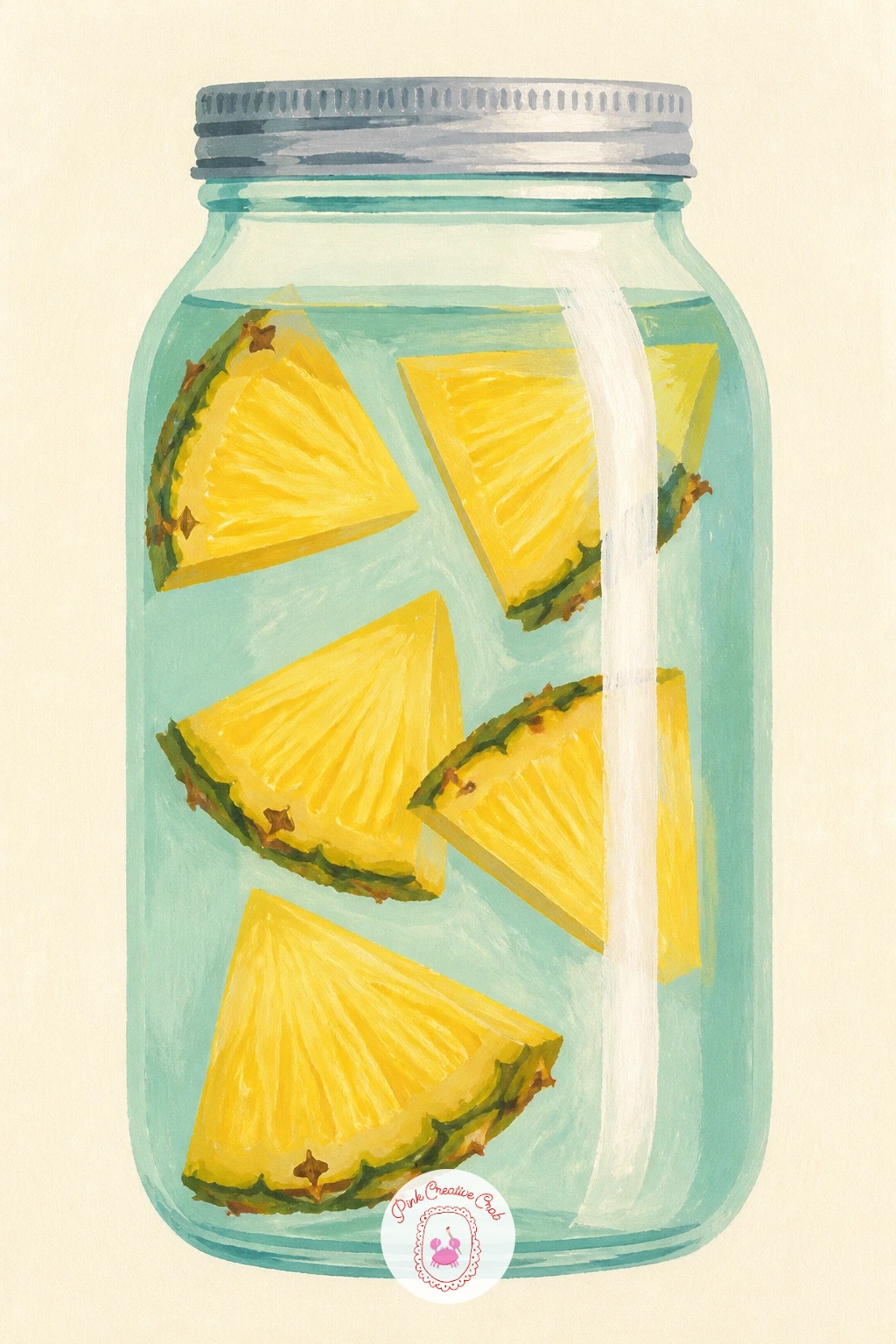 Pineapple in a Jar of Infused Water — Water and glass bring a nice technical challenge to this list: painting something that looks clear. Pineapple drawing