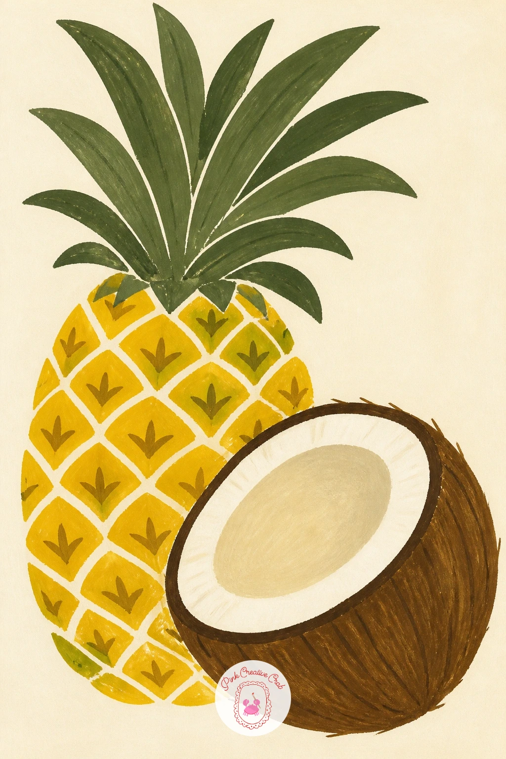 Pineapple and Coconut Still Life — Pair your pineapple with a halved coconut for a quieter, more classic still life moment, the kind you would arrange on a