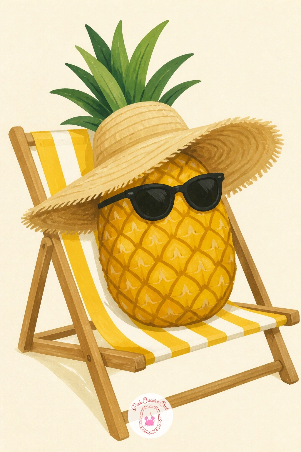 Pineapple Wearing a Sun Hat — Give the pineapple a tiny, floppy sun hat and a full reclining pose on a lounger for one of the more purely fun subjects on this