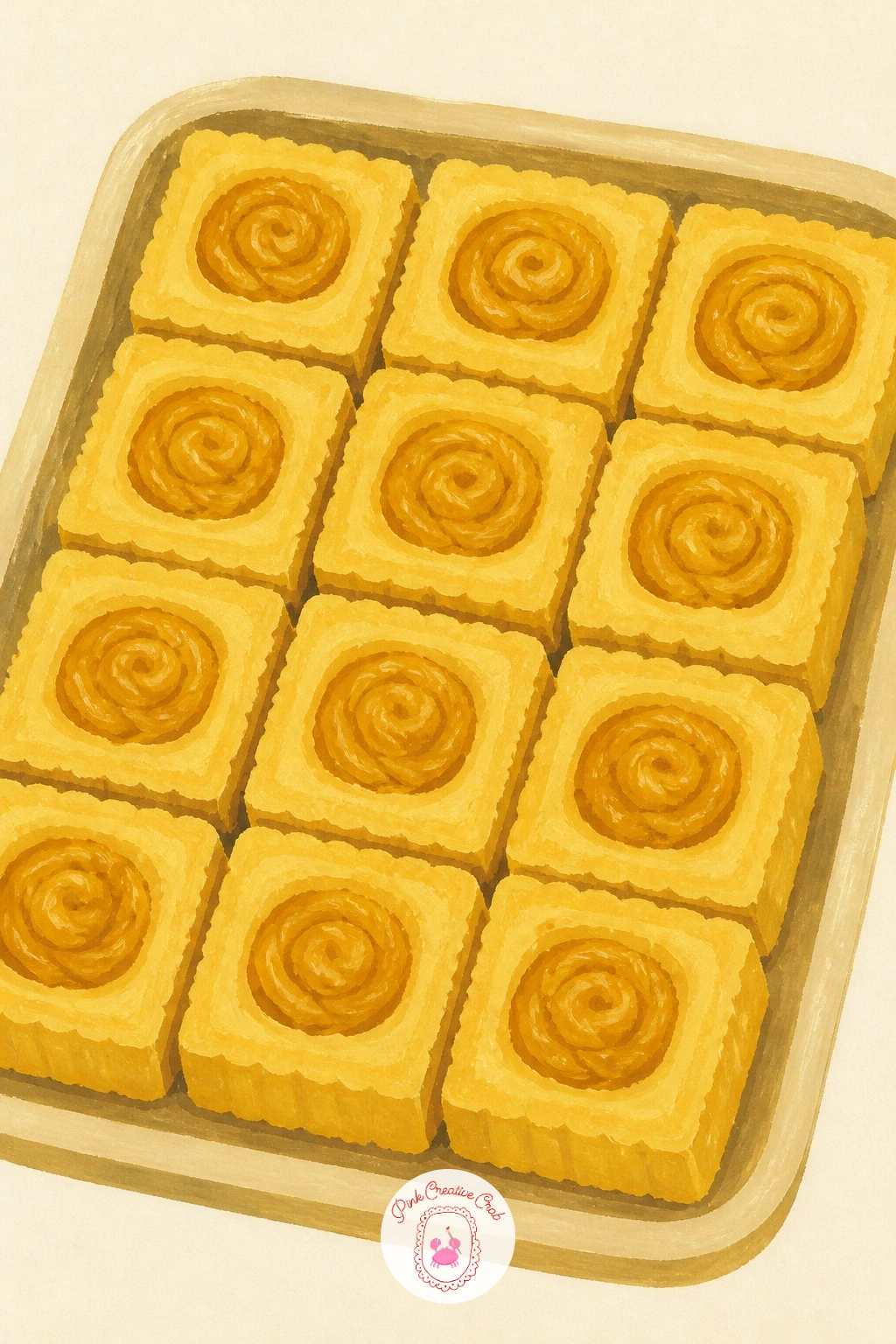 Pineapple Tart Squares — Close the list with a bakery subject: a tray of pineapple tart cut neatly into small squares. Pineapple drawing