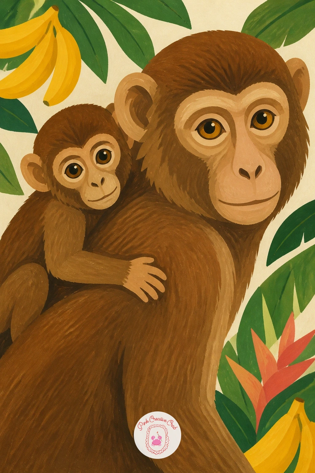 Baby Monkey Clinging to Mother's Back — Start the whole project with a baby monkey clinging to its mother's back, because the shapes stay simple and forgiving.