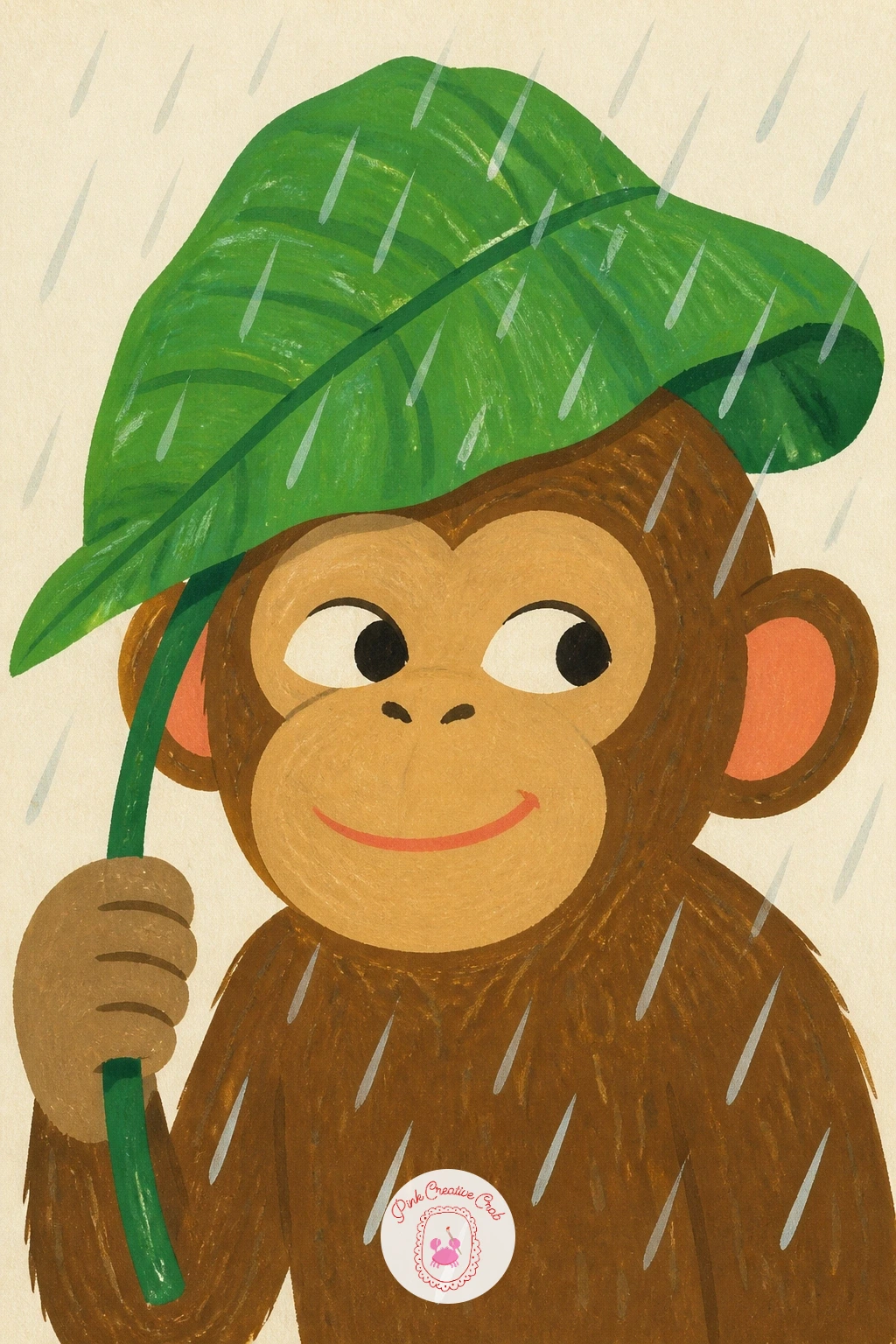 Monkey Wearing a Leaf Hat in the Rain — Paint a monkey wearing a leaf as a hat in the rain for a composition that leans on light and water. Monkey painting
