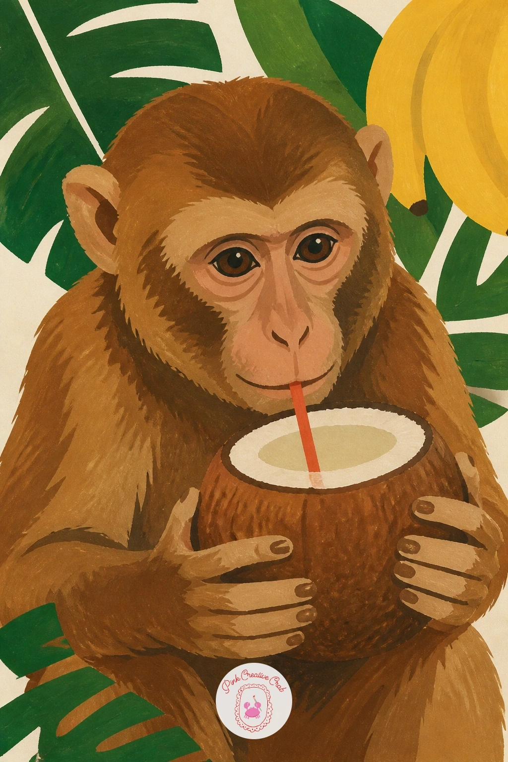 Monkey Drinking From a Coconut — Paint a monkey drinking from a coconut for a simple, satisfying prop composition. Monkey painting