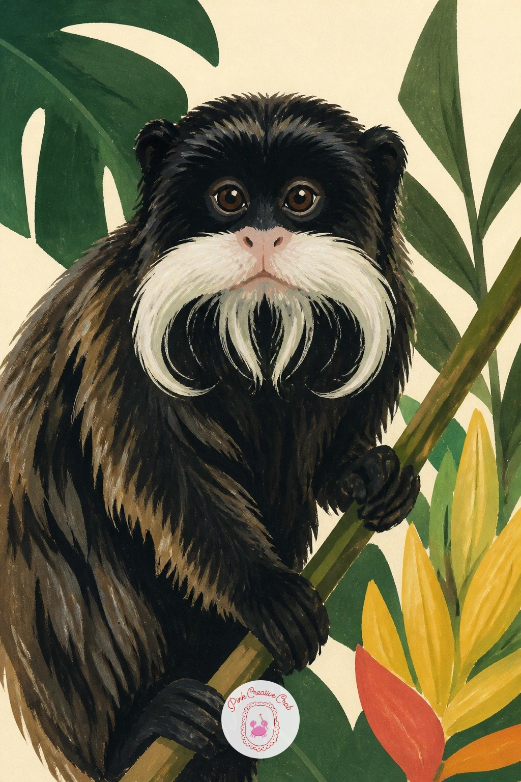 Tamarin With a White Mustache — Paint a tamarin with its distinctive white mustache next, a small portrait that lives or dies on that one facial detail. Monkey